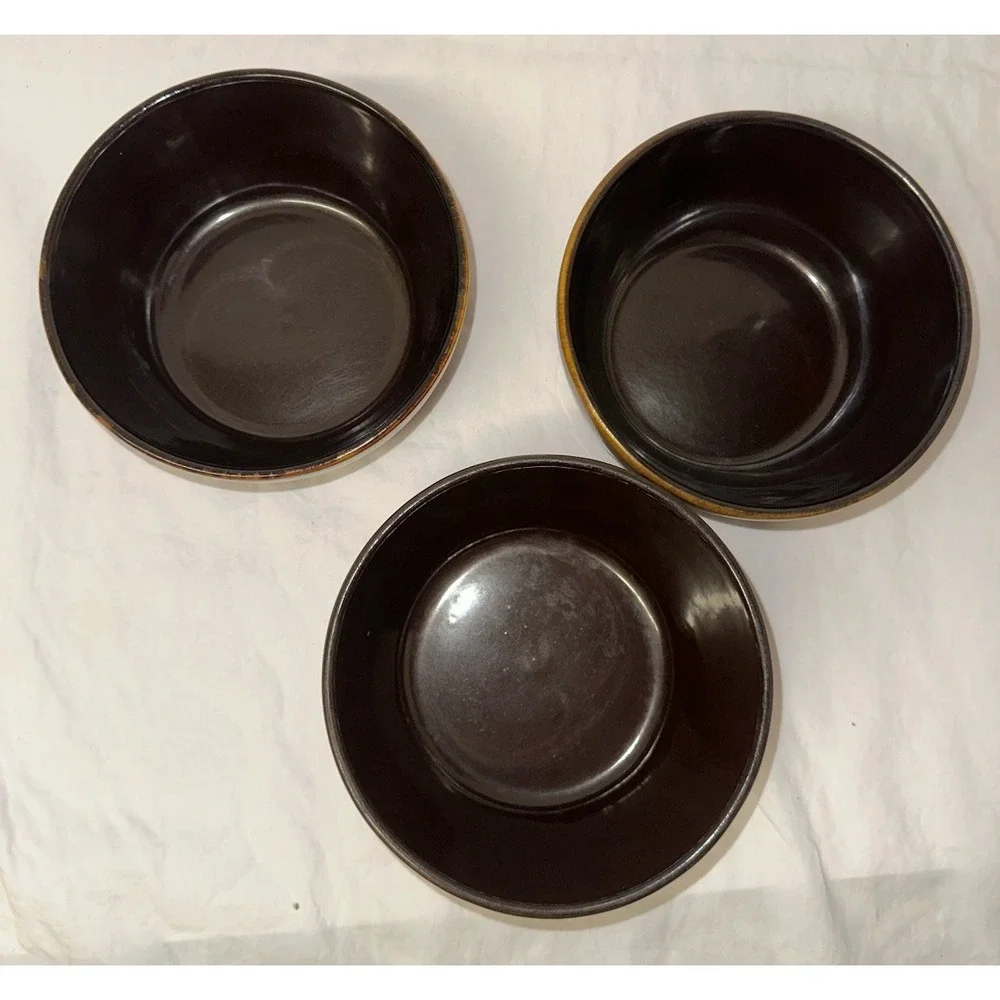 Home Studio Woodland Red Stoneware Soup Bowls Black Bear Pine Tree Rustic Lodge